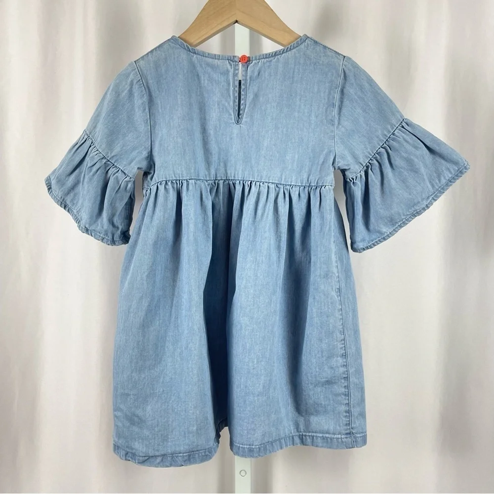 Cat & Jack 4T Embroidered Flutter Ruffle Sleeve Denim Chambray Cottagecore Dress